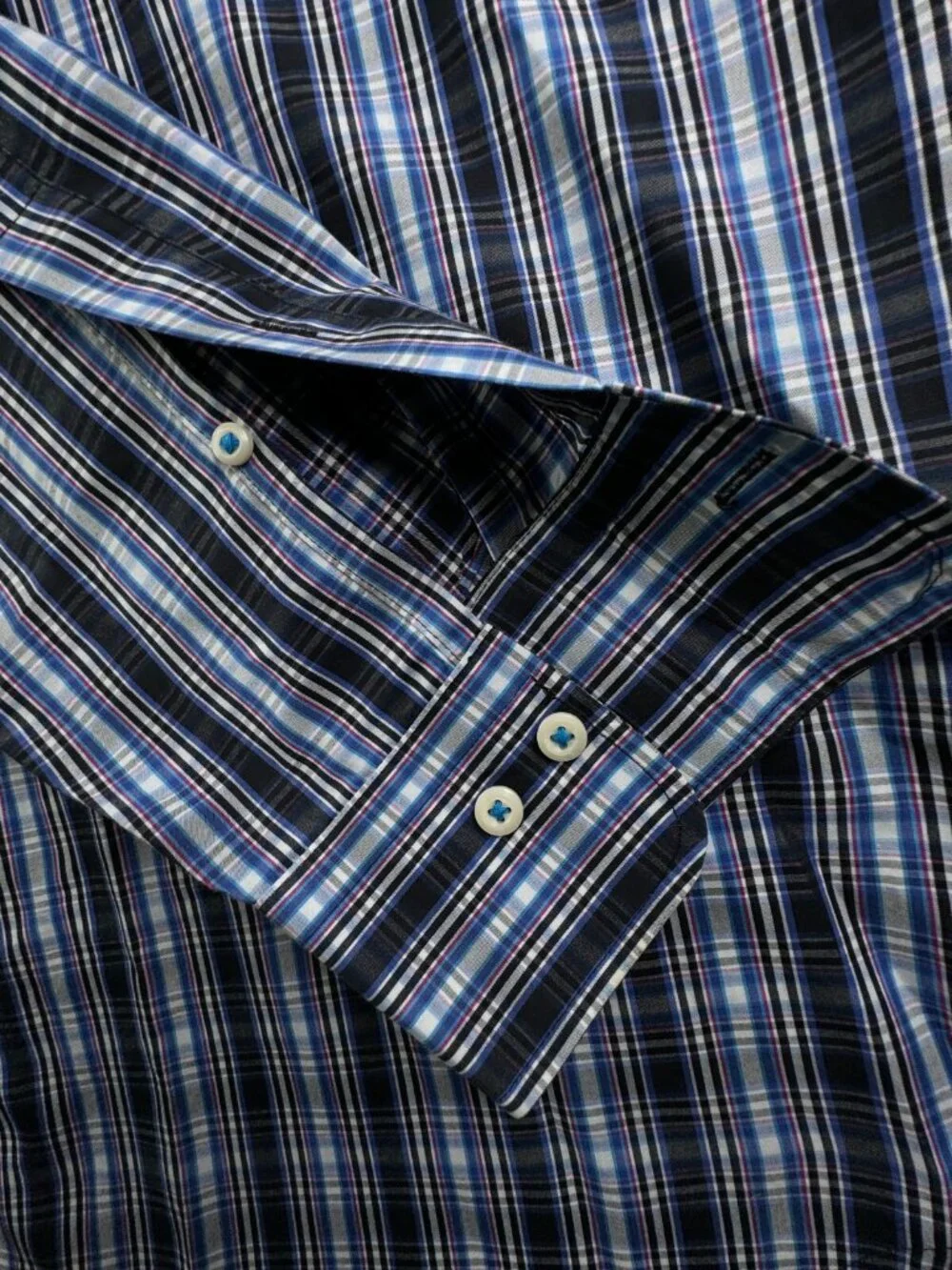 Peter Millar Seaside Finish Long Sleeve Button Up Shirt Plaid Blue Large Cotton